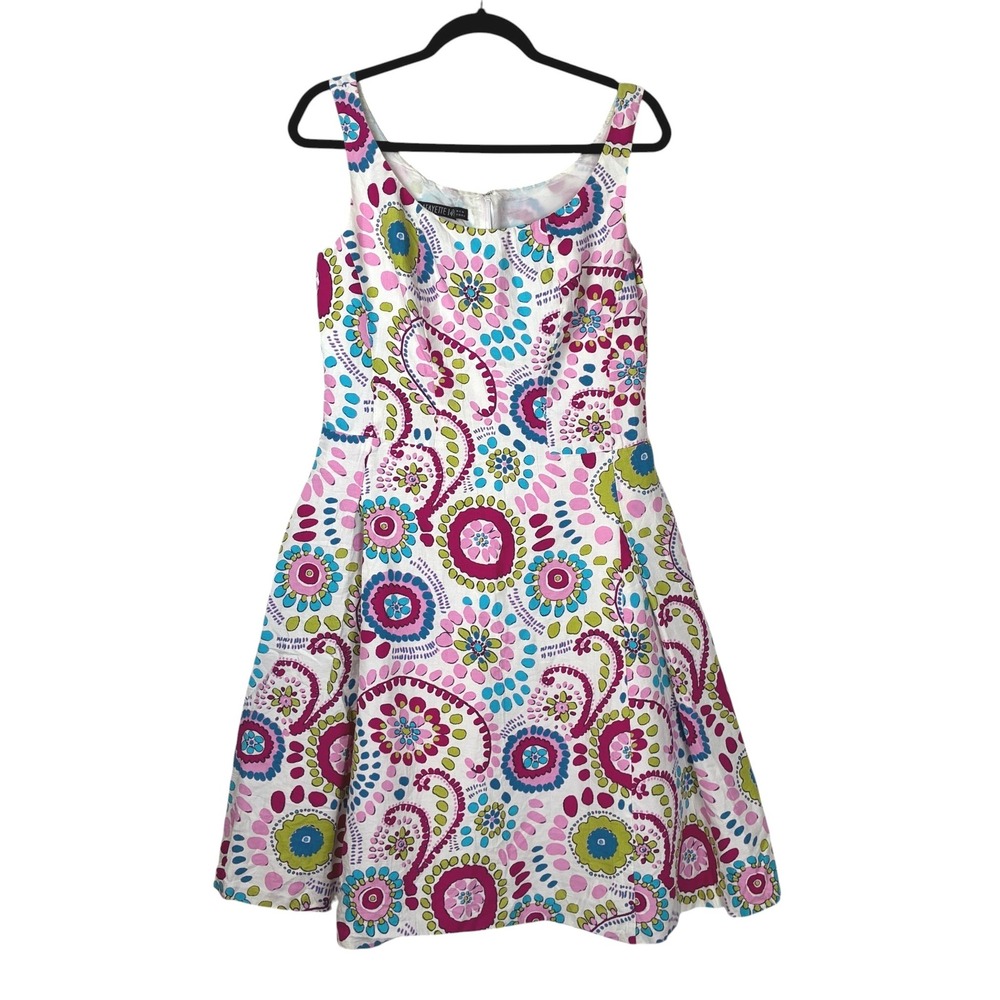 Lafayette 148 Womens Floral Fit & Flare Dress Size 10 Artsy Quirky Pinup Style